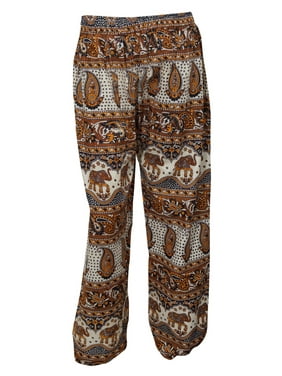 Mogul Women INDI BOHO Hippie Elephant Printed Harem Trousers Gypsy Yoga Pants M