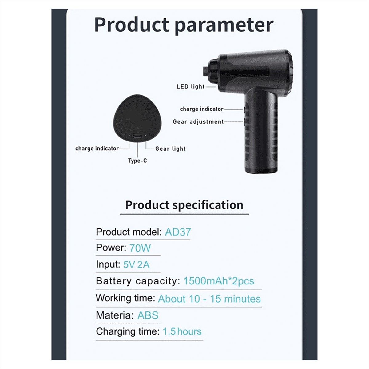 Compressed Air Duster 100000RPM Electric Air Duster Rechargeable Cordless Air Blower for Keyboard Devices Cleaning