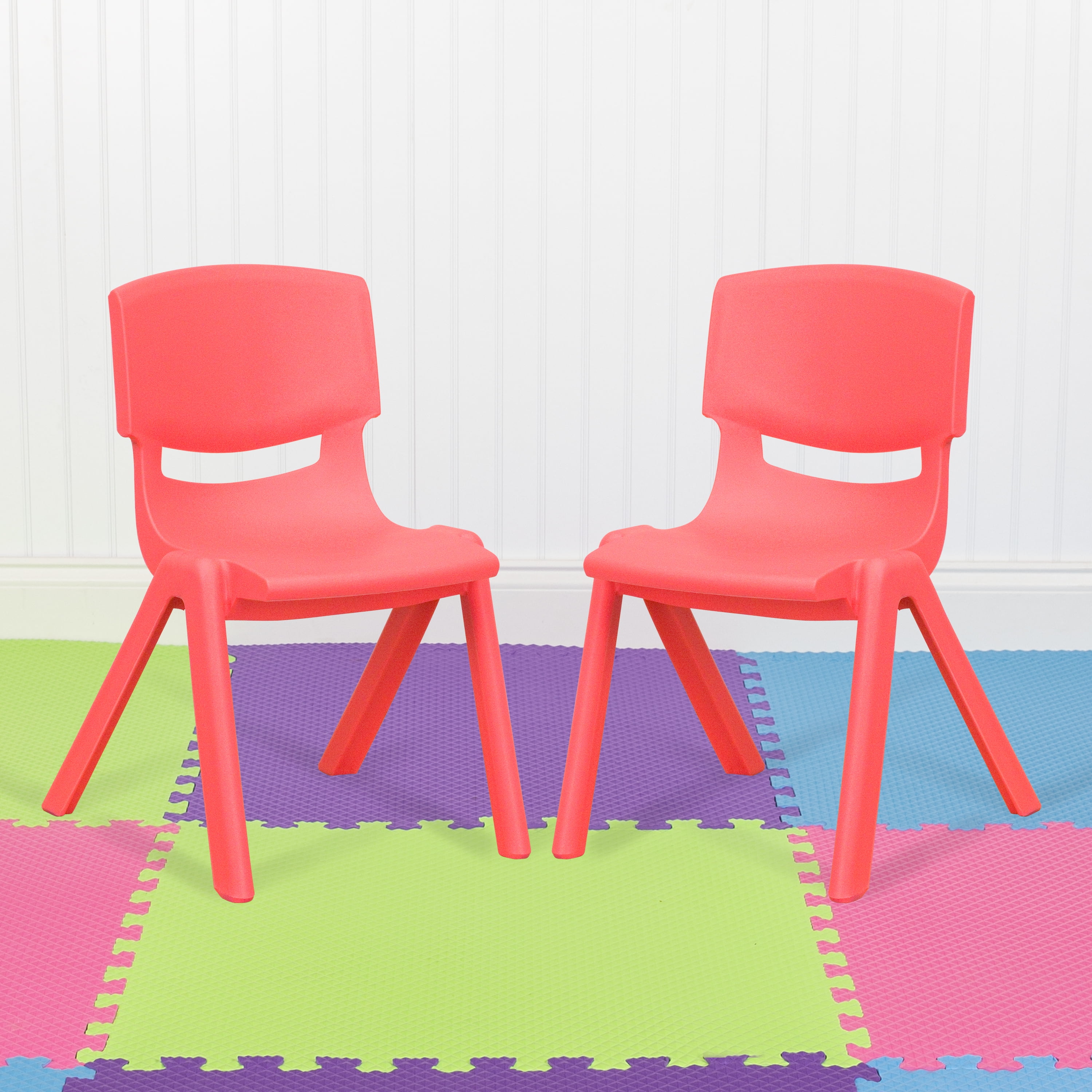 Kids Chair OLIVER 4 Pack Red Plastic Stack School Chair with 12 Seat Height EMMA 