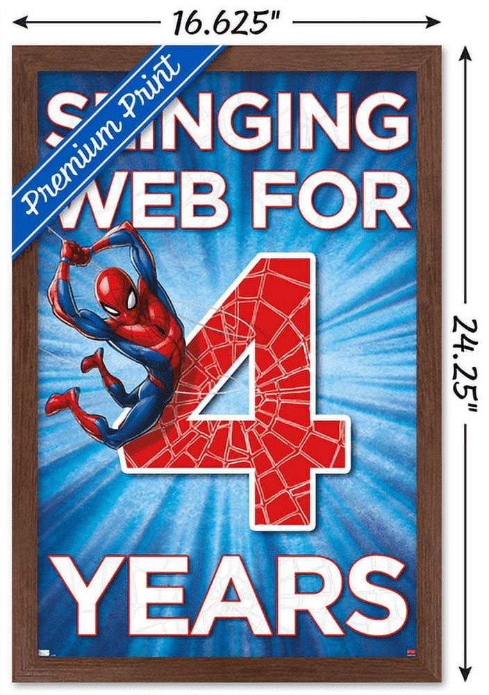 Marvel Spider-Man - Happy 4th Birthday Wall Poster, 14.725" x 22.375", Framed