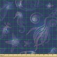 thumbnail image 2 of Ambesonne Marine Fabric by the Yard, Nautical Print Seahorses, 2 Yards, Indigo Lilac and Pink, 2 of 5
