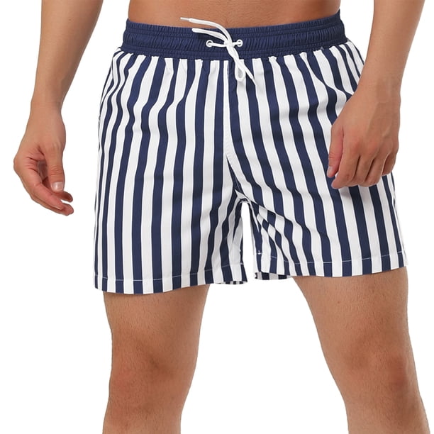 Lars Amadeus Shorts de ba?o de cintura con cordón y forro de malla a rayas de verano para hombre con bolsillos Negro 36 Unique Bargains Short