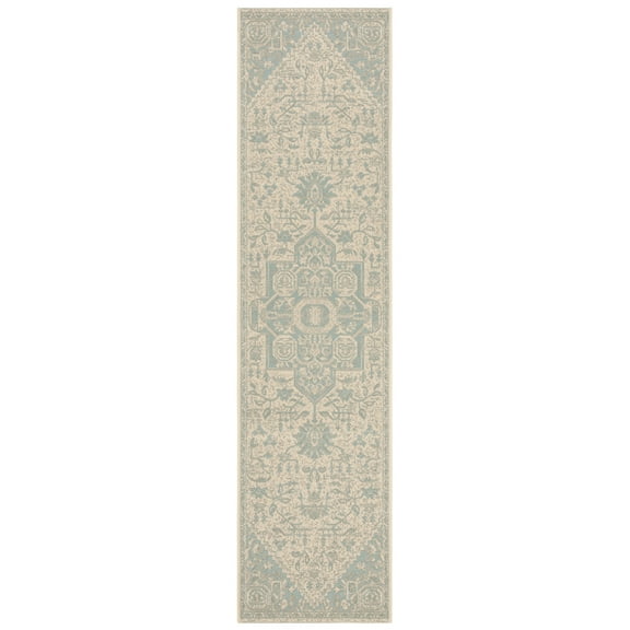 SAFAVIEH Beach House Jose Geometric Indoor/Outdoor Runner Rug Aqua/Cream, 2' x 8'