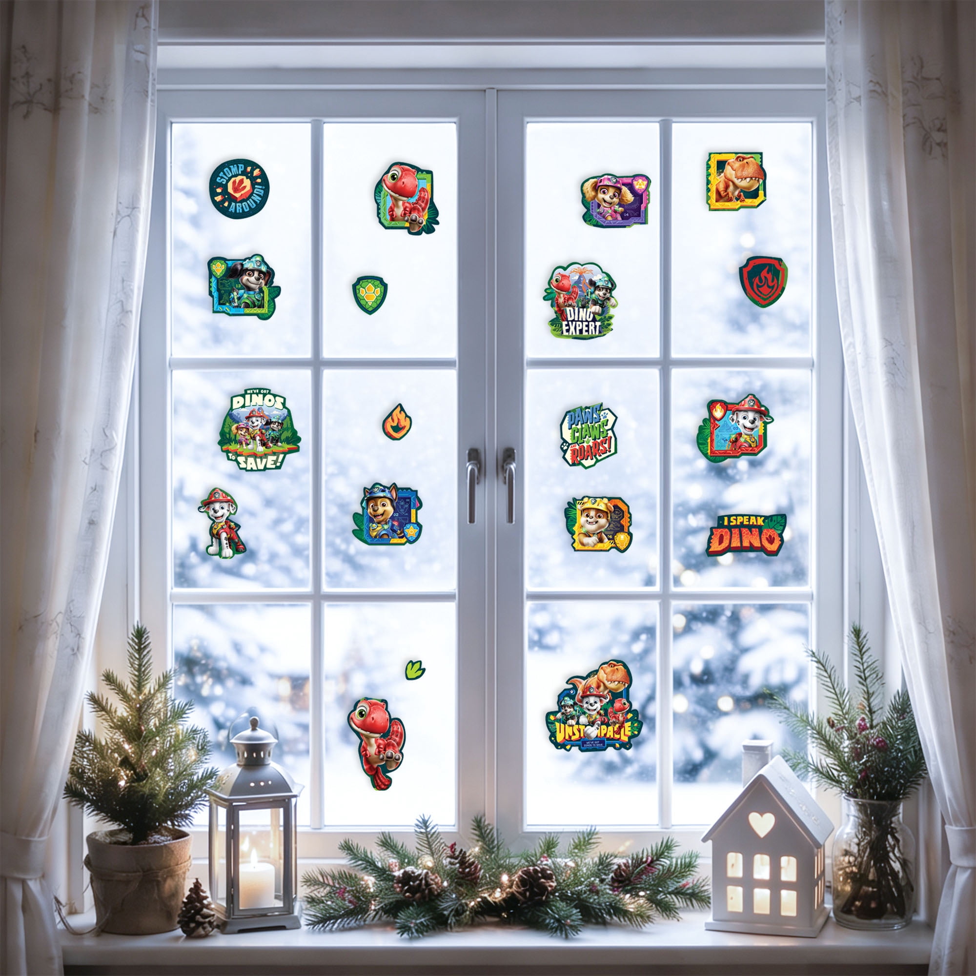 PAW Patrol Dino Rescue Static Window Clings – 19 Pack Kids’ Decoration
