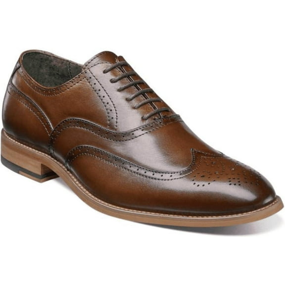 Mens Dunbar Stacy Adams Shoes Antiqued Leather Cognac Lace Up Wingtip 25064-221