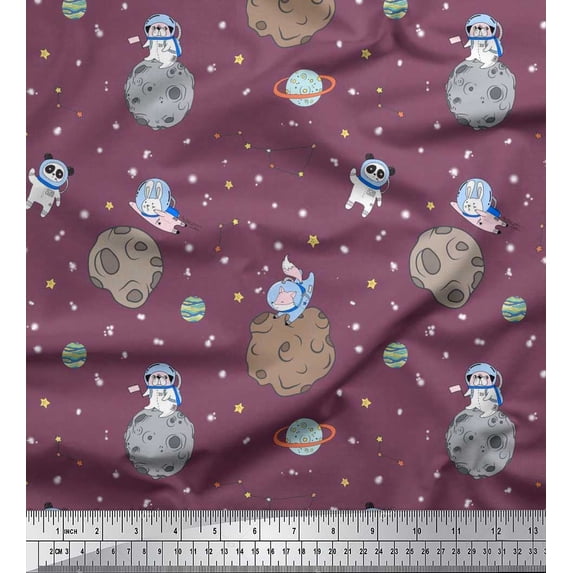 Soimoi Cotton Cambric Fabric Astronaut Animals,Star & Planet Galaxy Fabric Prints by Yard 56 Inch Wide