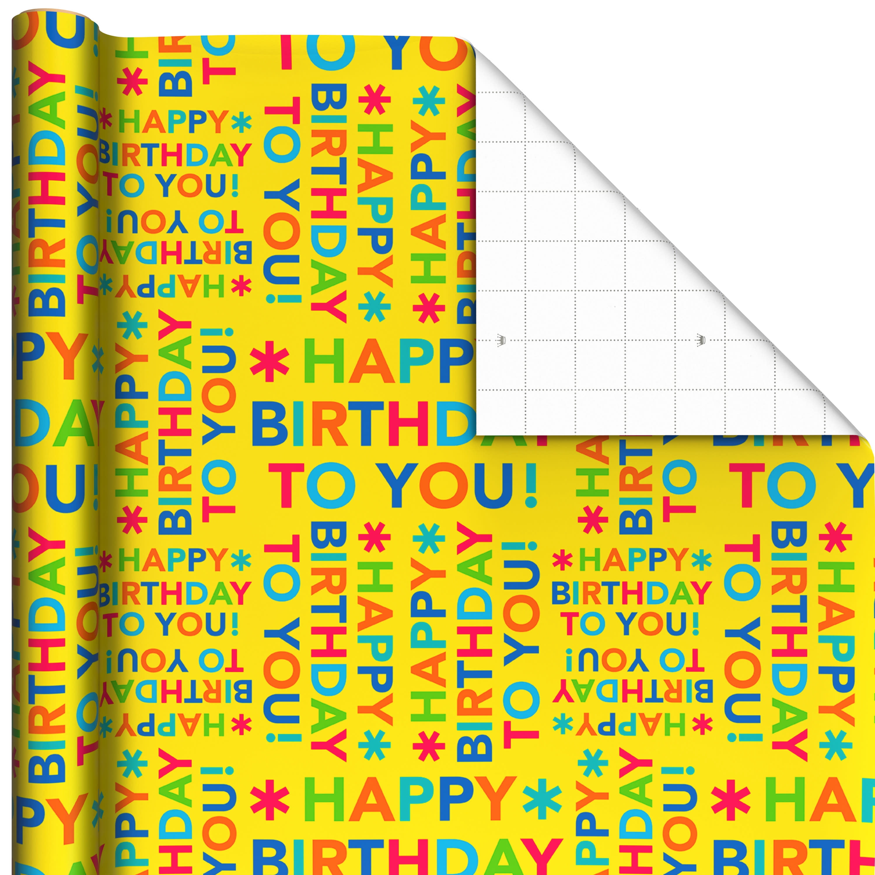 Hallmark Birthday Wrapping Paper Roll (Bold Lettering on Yellow) 20 sq. ft.
