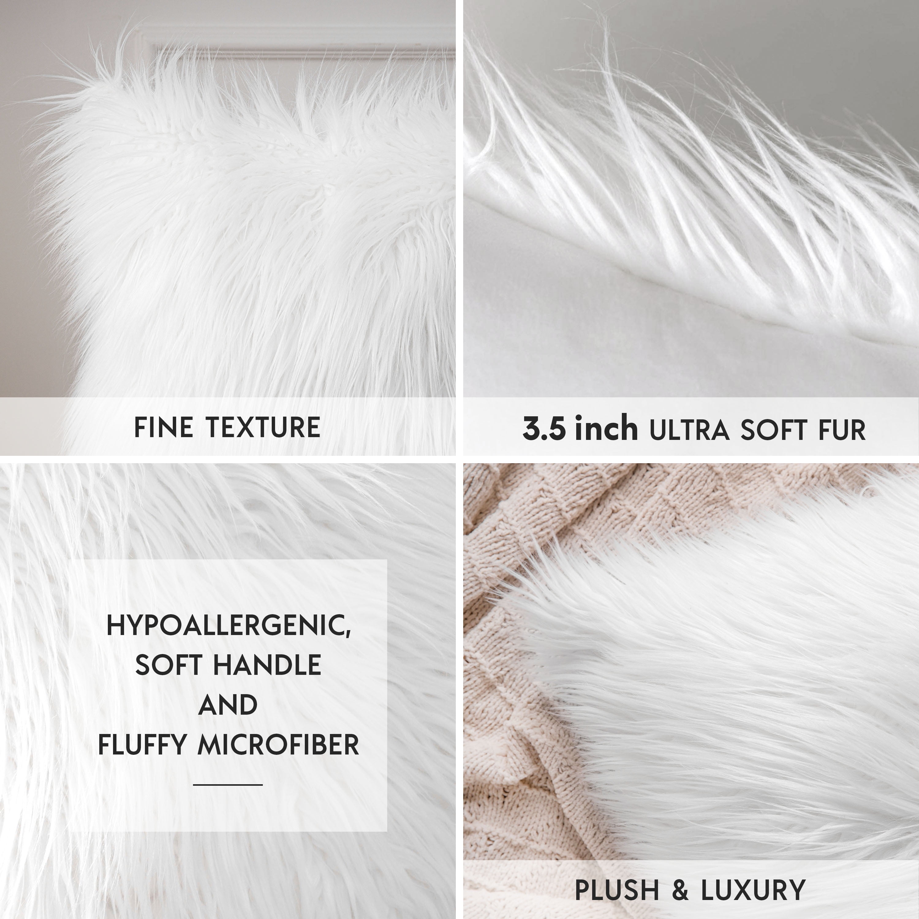 Phantoscope Luxury Mongolian Fluffy Faux Fur Series Square Decorative Throw Pillow Cusion for Couch, 22 inch x 22 inch, Beige, 2 Pack