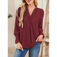 thumbnail image 3 of Corabera Boho Tops for Women Ruffle Sleeve V Neck Cute Tops Flowy Western Shirts Loose Fit Peasant Blouses for Women Burgundy S, 3 of 7