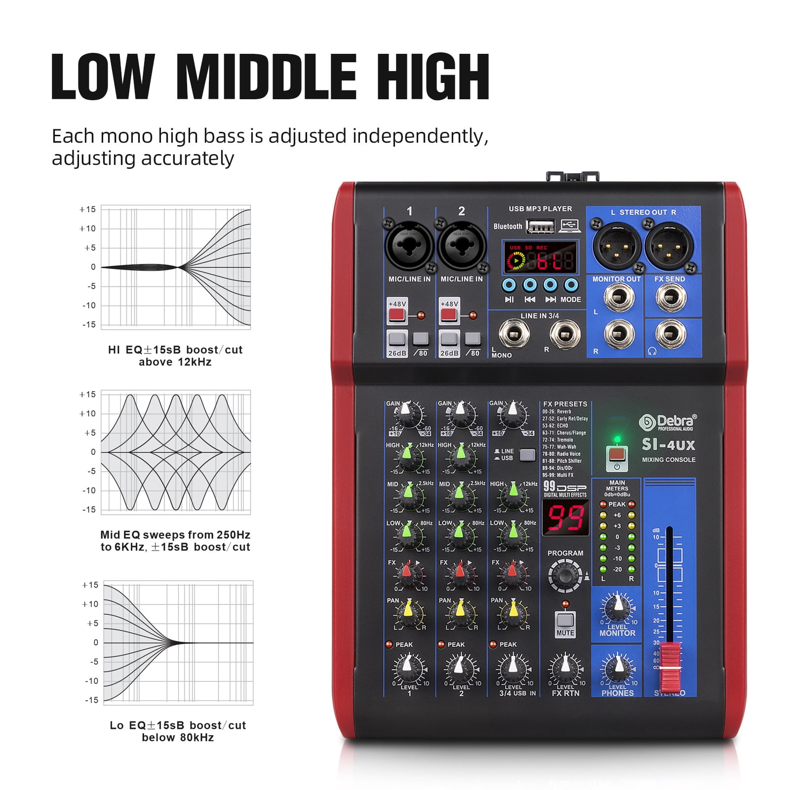High sound quality! D Debra Audio Pro Portable Recording Mixer Audio With USB 99 DSP Digital Effects For DJ Mixer Console Karaoke Recording Studio (SI-4UX (4 Channel))