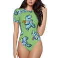 thumbnail image 2 of Uemuo Motorcycle Riding Dinosaur Pattern Women's One Piece Short Sleeve Swimsuit Rash Guard Surfing Modest Quick-drying Swimsuit Beach Essentials-XX-Large, 2 of 9