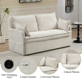 thumbnail image 3 of 59.5" White Corduroy Pull-Out Sofa Bed: Modern 2-in-1 Sleeper Couch for Living Room & Apartment, Seats 2, 800lb Capacity, Side Storage & USB/C Ports, 3 of 6