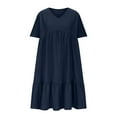thumbnail image 7 of Womens V Neck Mini Dresses 2025 Summer Short Sleeve Casual A Line Flowy Pleated Ruffle Swing Shirt Dress, 7 of 7