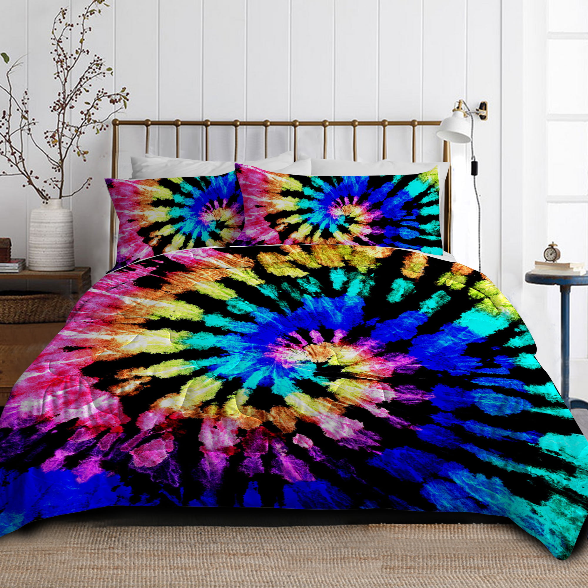 Blue Purple,3 Piece 1 Quilt with 2 Pillow Shams BlessLiving Tie Dye Comforter Set Trippy Bedding Hippie Gypsy Bed Sets Bohemian Comforter Full/Queen Size Psychedelic Blanket for Boys Men 