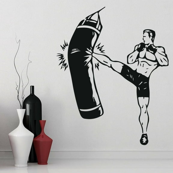 Fight Sports Wall Decal Kickboxer Boxing Club Gym Interior Decor Door Window Vinyl Sticker Teens Bedroom Creative Art Mural 42x34cm