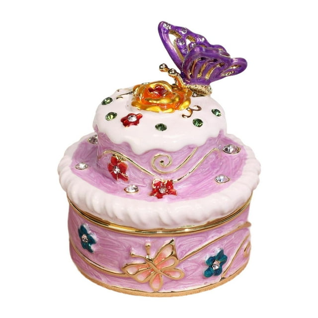 Joyero con forma de pastel y tapa, adorno decorativo portátil de aleación, organizador de accesorios, estuche de almacenamiento para horquillas de Lavanda