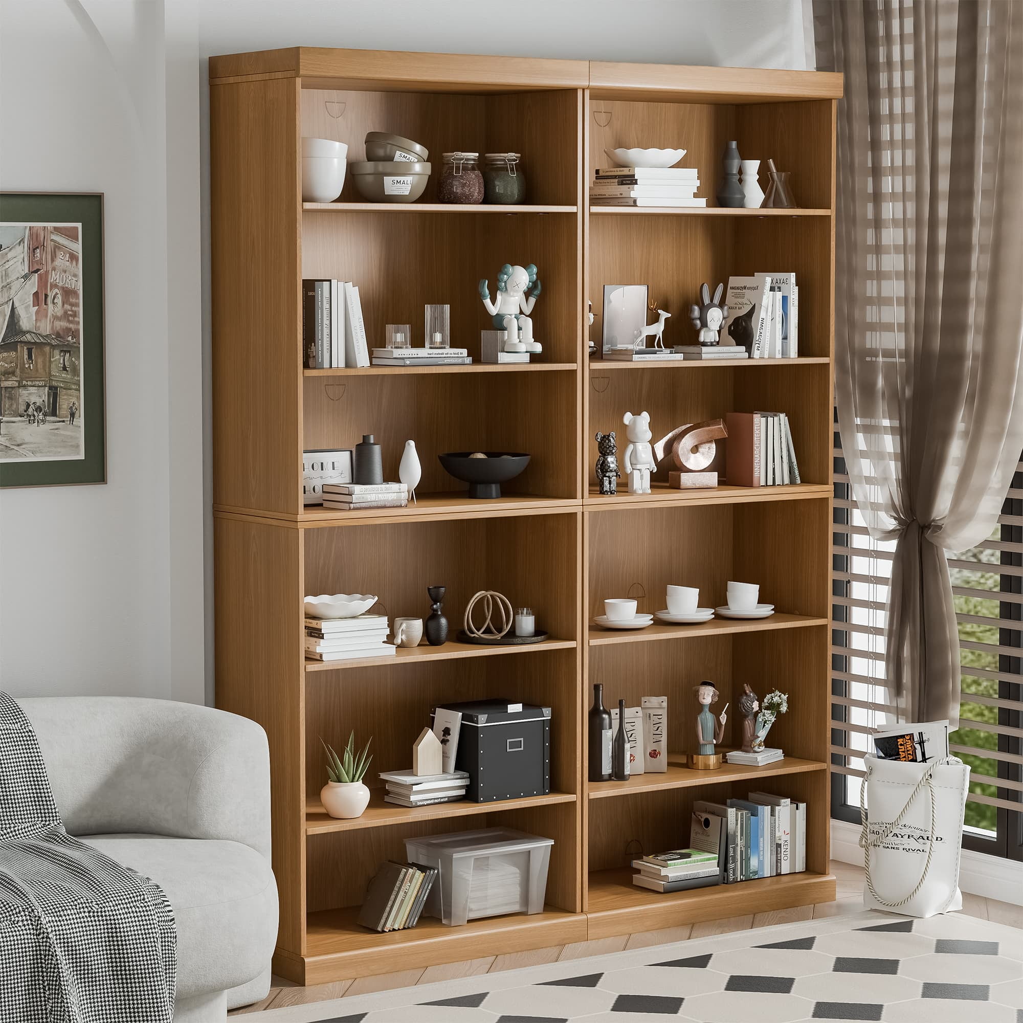 MAYEERTY Doorless Open Shelves Storage Wood Cabinet for Living Room