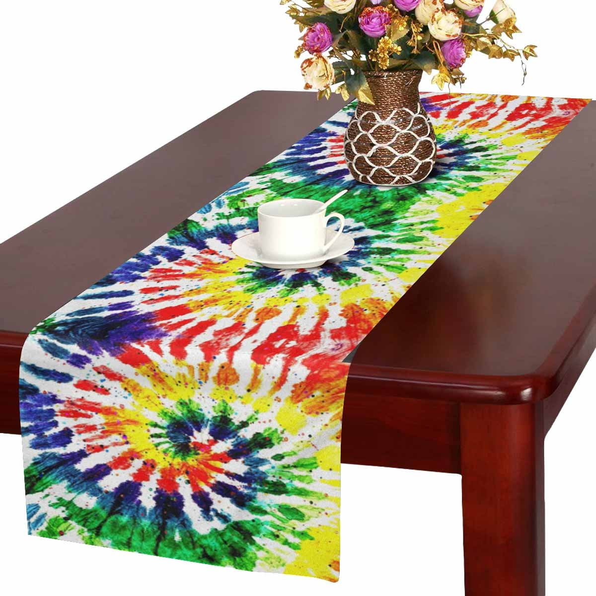 MKHERT Abstract Rainbow Tie Dye Boho Style Table Runner Home Decor for ...