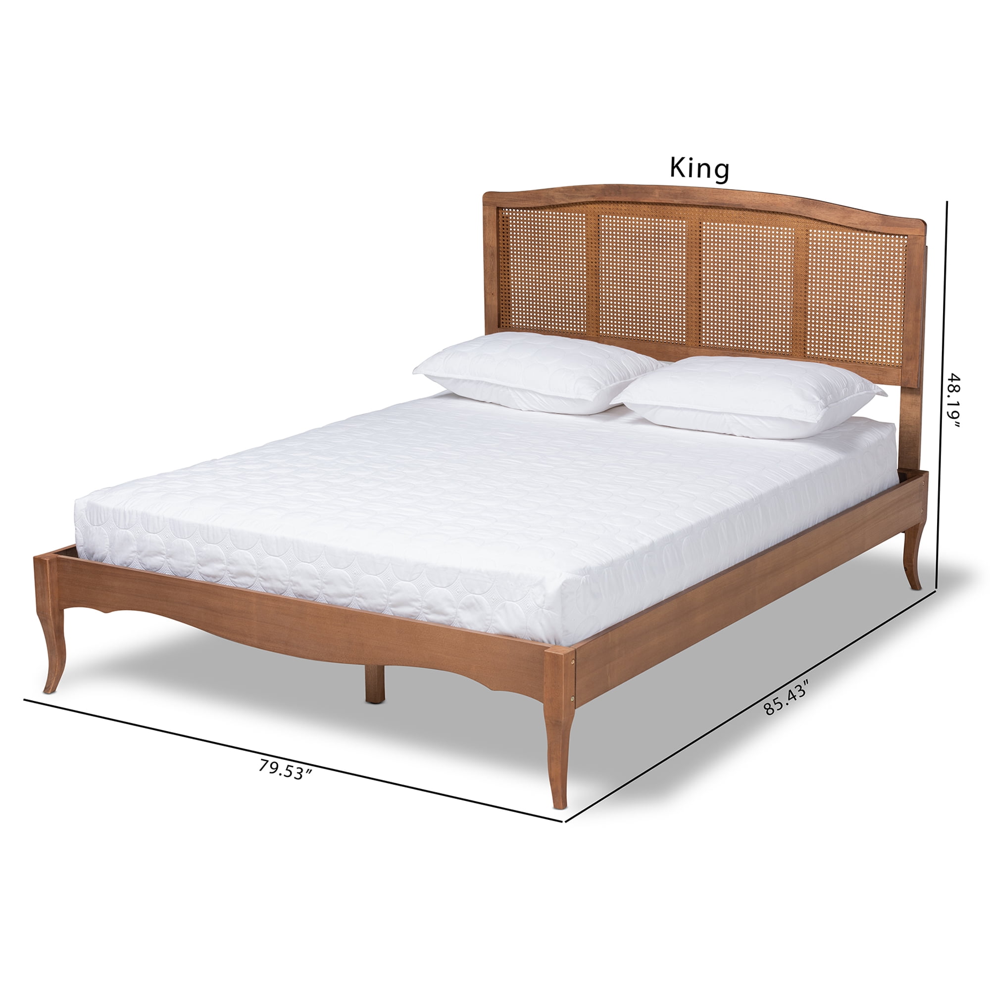 Baxton Studio Marieke Vintage French Inspired Ash Wanut Finished Wood and Synthetic Rattan King Size Platform Bed