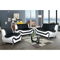 3 Piece Living Room Sofa Set, Sofa/Loveseat/Chair, Black & White Color, Faux Leather Upholstery Material, More color and Styles Available