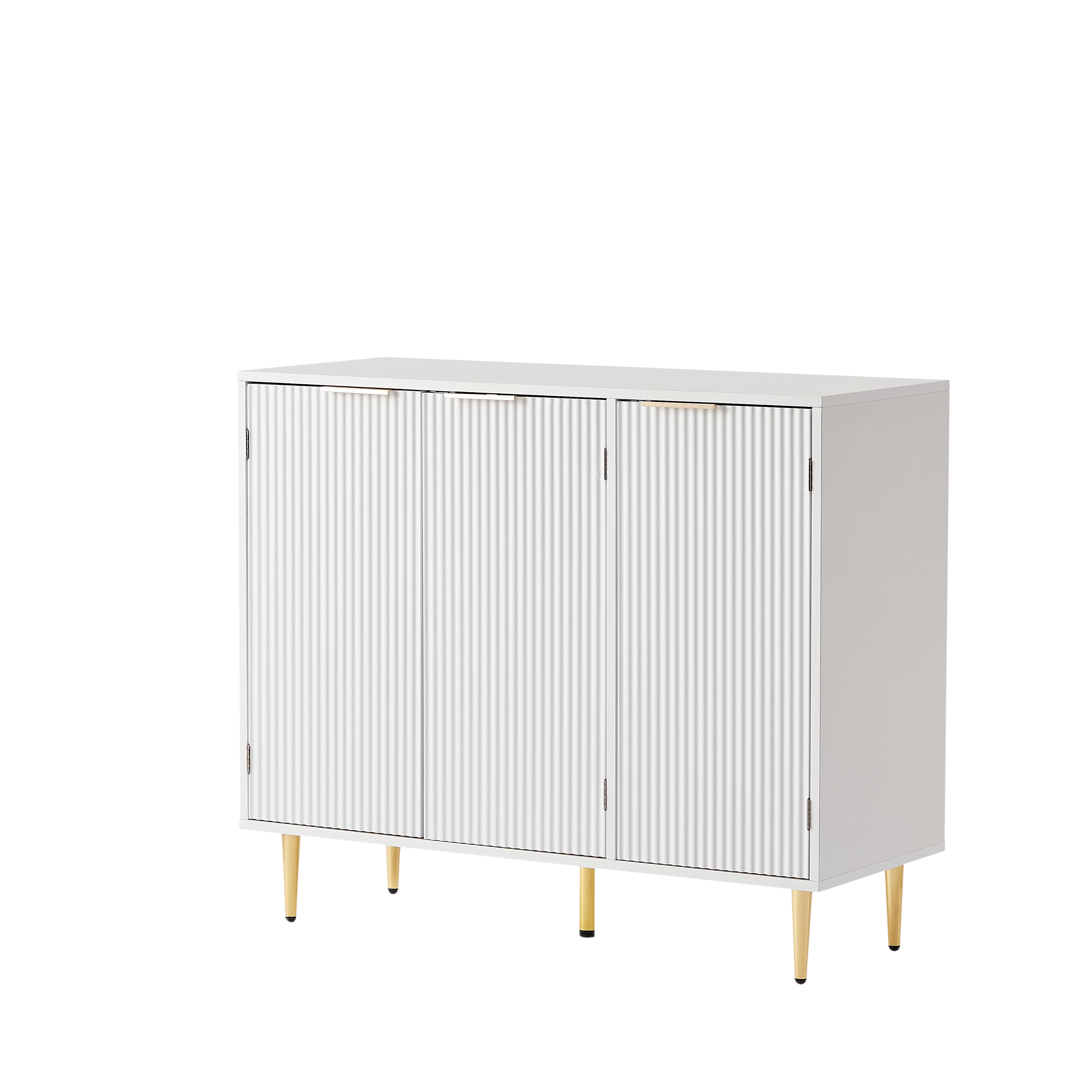 PORKISS Storage Cabinet, Wooden Sideboard Cabinet with 3 Doors, Modern Buffet Cabinet with 6 Compartments, Freestanding Small Storage Cabinet for Living Room, Dining Room, Bedrooom, and Hall, White