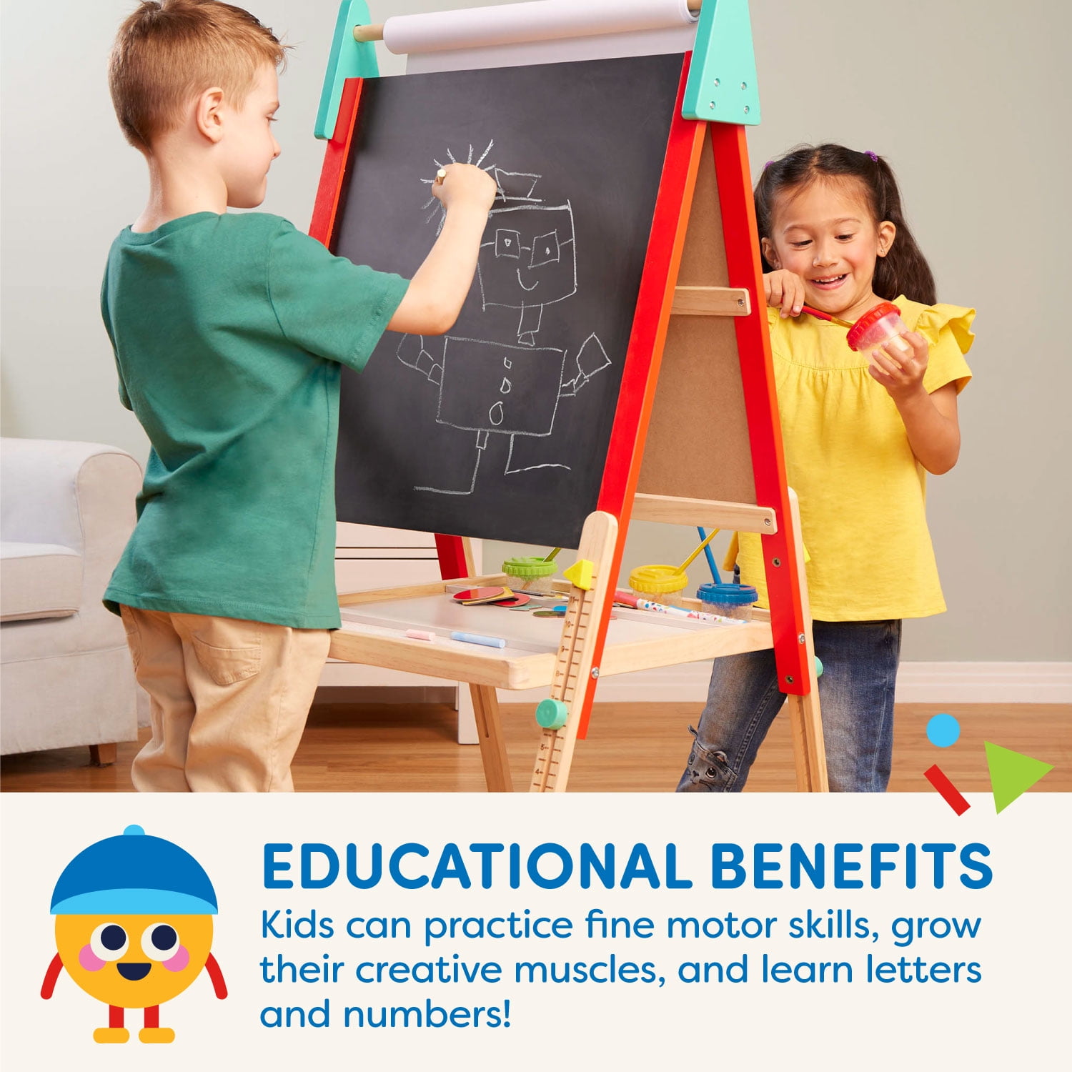 Battat All-in-One Art Easel 60 Pieces and 2-Sided Board for Toddlers Kids 3 Years Old