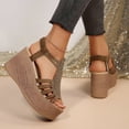 thumbnail image 3 of Rokment Women's Boho Glitter Rhinestones Platform Wedge Dress Sandals 2026 Beach Fashion Sparkly Chunky High Heels Slingback Sandal Casual Dressy Summer Shoes for Bride Wedding Ladies Khaki Size 7, 3 of 6