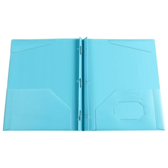 XIA0LE Plastic Folders With Pockets And Prongs, 2-Pocket Folders With 3 Fasteners, Heavy Duty Pocket Folders Letter Size File Folders For Office, School (9.5" X 11.7" Light Blue)