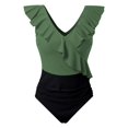 thumbnail image 3 of TIANZEN Women's Swimsuits Cute Bathing Suit Ruffle V Neck Swimwear Striped Swimsuit Black Bikini Shapewear Swimsuit, 3 of 4