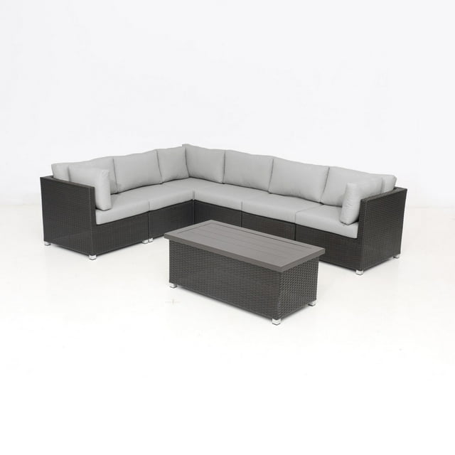 Innesbrook Collection Ensemble de conversation de patio en aluminium 7 pièces avec coussins gris