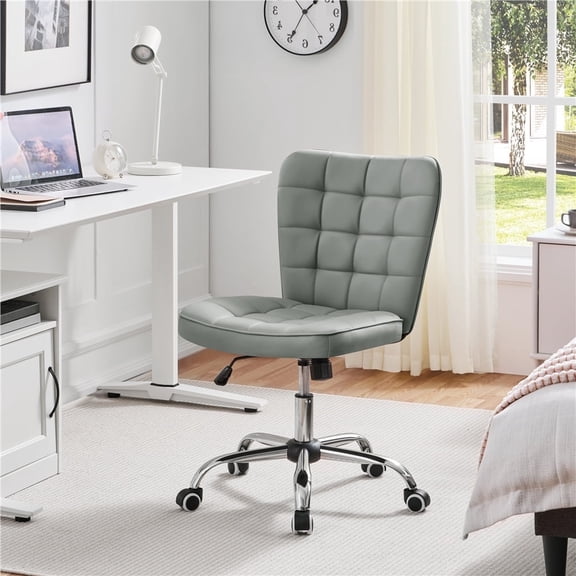 Yaheetech Modern Tufted Armless Desk Office Chair with Rolling Wheels, Light Gray