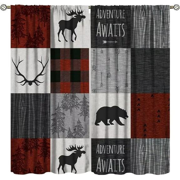 Retro Rustic Curtains Cottage Bear Moose Rural Style Home Insulation Curtains Bedroom Living Room Kitchen Printed Curtains Boys and Girls Room Curtains 42x54 Inches 2 Panels