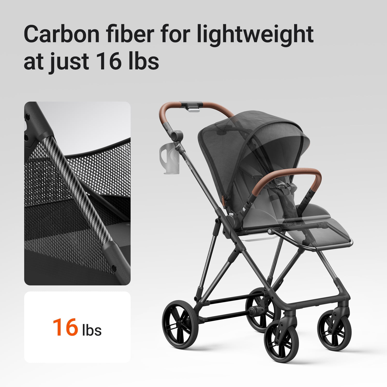 Mamazing Baby Stroller Air Lux Carbon Fiber 15.9 lbs Lightweight Compact Fold Reversible Seat with UPF 50+ Canopy for Infant Toddler