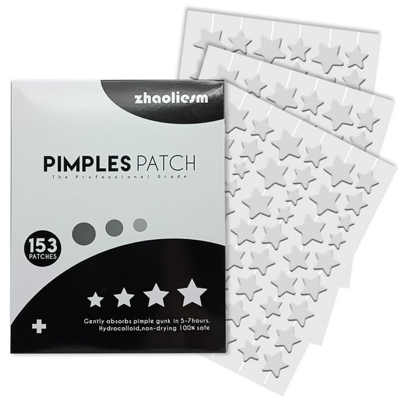 Parches transparentes para espinillas en forma de estrella para la cara, 153 unidades, parches hidrocoloides para el acné en forma de estrella, lindas cubiertas invisibles para manchas en la cara, peg