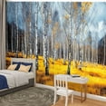 thumbnail image 2 of Peel and Stick Wallpaper Autumn Birch Forest Golden Grass Cloudy Sky Modern Art Wall Mural Decor Self Adhesive and Removable 100in x 144in, 2 of 8