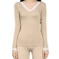 thumbnail image 1 of Conjunto de traje térmico con cuello en V, ropa y pantalones de otoño sin costuras de modal para mujer, 1 of 5