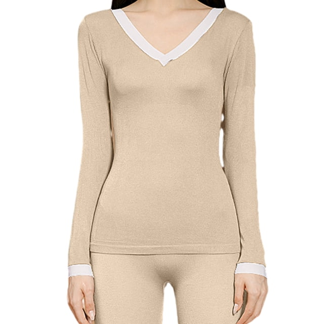 Conjunto de traje térmico con cuello en V, ropa y pantalones de otoño sin costuras de modal para mujer