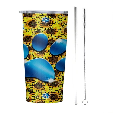 

Dog Paws Sunflower 20oz Tumbler Insulated Stainless Steel Water Bottle Portable Travel Coffee Tea Mug Cup
