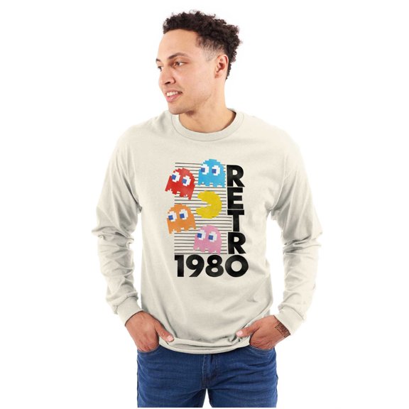 Retro PACMAN Arcade Game Characters Long Sleeve TShirt Men Women Brisco Brands S