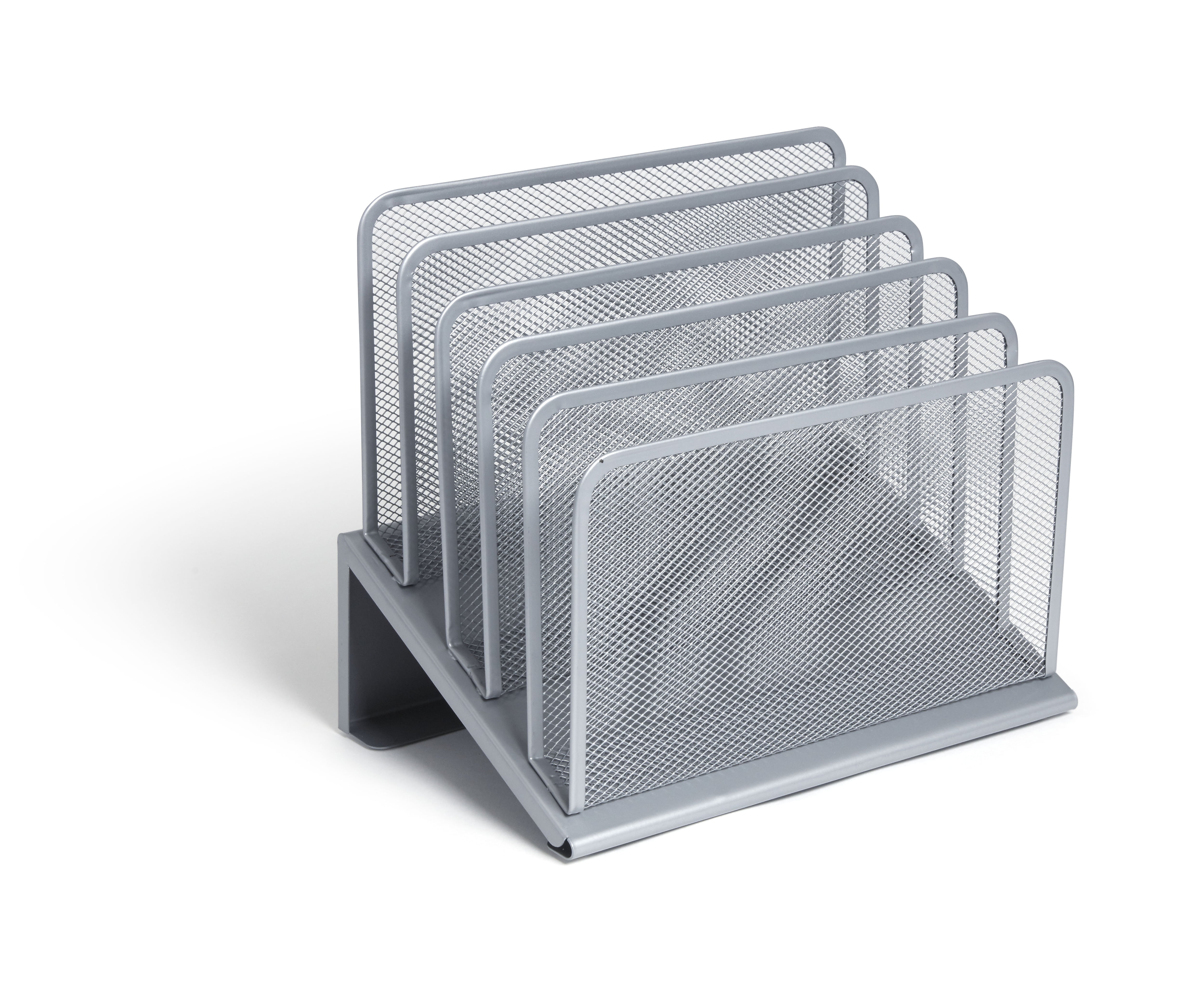 MyOfficeInnovations 5 Compartment Wire Mesh File Organizer, Silver