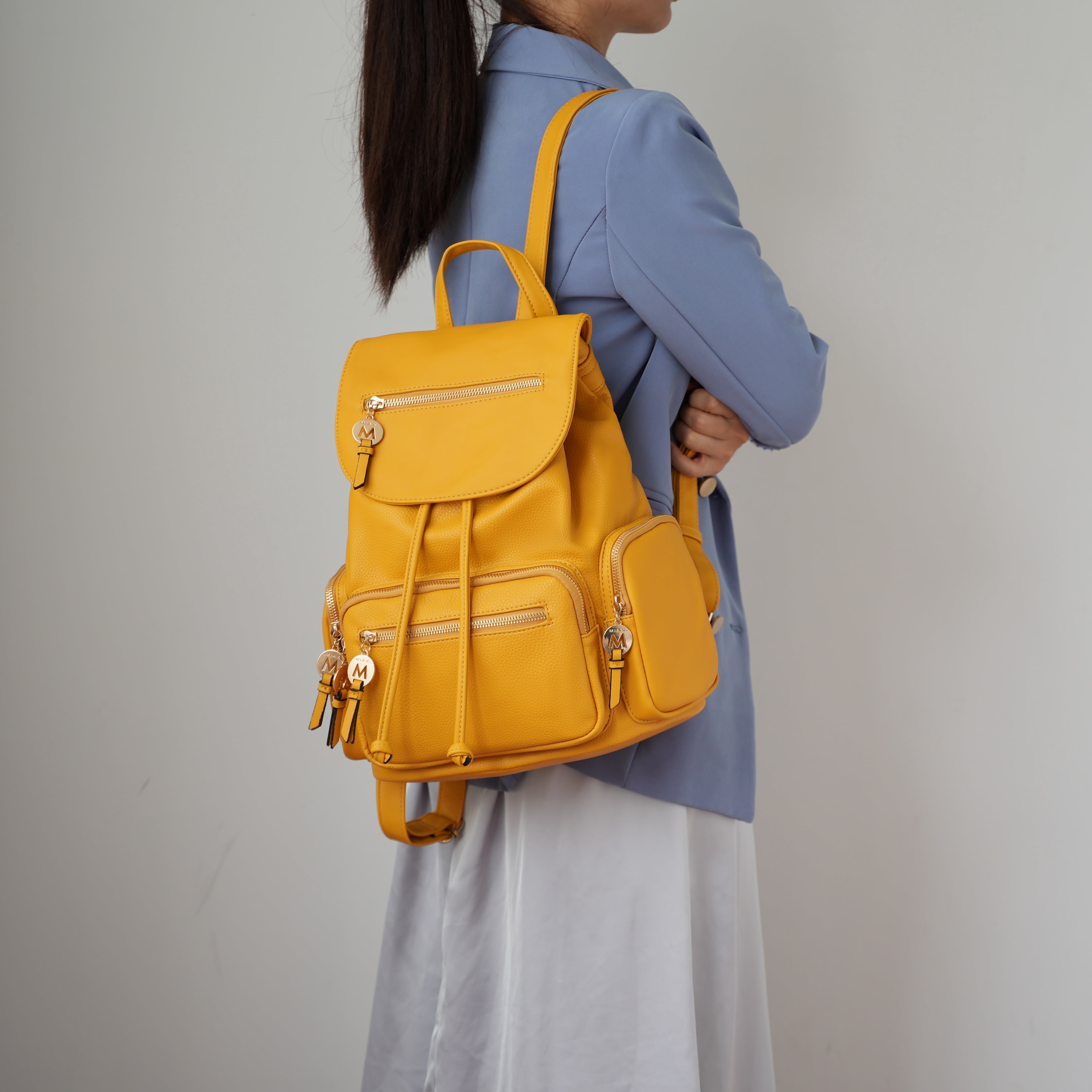 MKF Collection Ivanna Women's Oversize Backpack Vegan Leather Top-Handle Daypack Bag by Mia K - Pewter