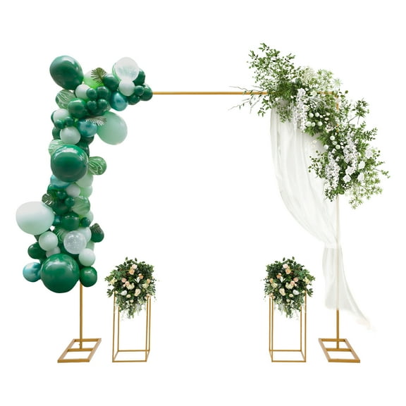 Weeding Arch Backdrop Stand Set, 6.6FT x 6.6FT Wedding Arches Metal Rectangular Balloon Arch Stand with Flower Stand for Wedding, Birthday, Baby Shower, Anniversary Decoration