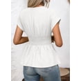 thumbnail image 2 of DOKOTOO Blouses for Women Wrap V Neck Short Sleeve Smocked Waist Peplum Tunic Tops Casual Business Work Shirts, 2 of 7