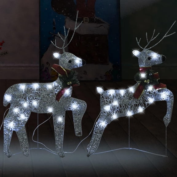 Benjara Outdoor 40 LED Light Reindeer Christmas Decoration Set of 2- Metal