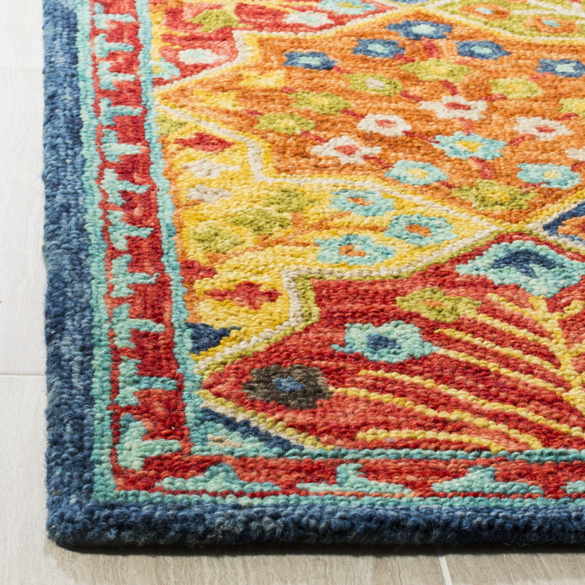 Safavieh Aspen Rug Collection Contemporary Boho Tufted Blue/Orange Geometric;Floral;Border Area Rugs, 3' x 5'