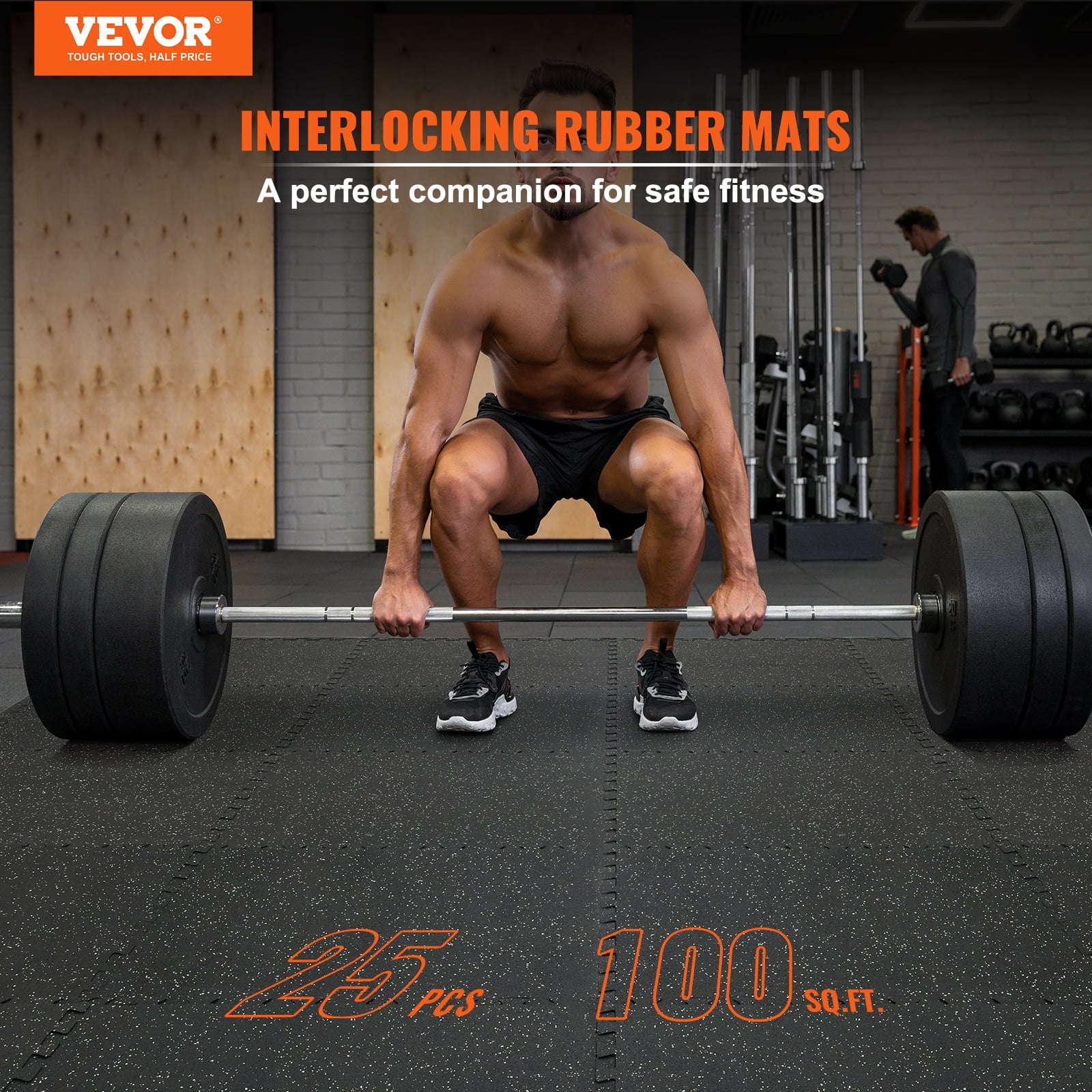 VEVOR 25 Pcs 1 2 inch Thick Gym Floor Mats 24 x 24 Eva Foam Rubber Top Interlocking Workout Floor Mats with 100 sq.ft Coverage Waterproof