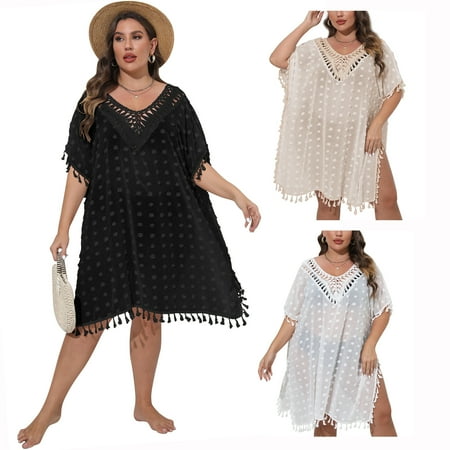 LELINTA Womens Sheer Chiffon Loose Summer Cover up Bikini Beachwear Tassel Cover-up Shirt Dress