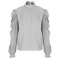 thumbnail image 4 of Mikilon Womens High Neck Shirts Round Neck Long Sleeve Solid Color Tops Casual Ruff Sleeve Blouses, 4 of 6