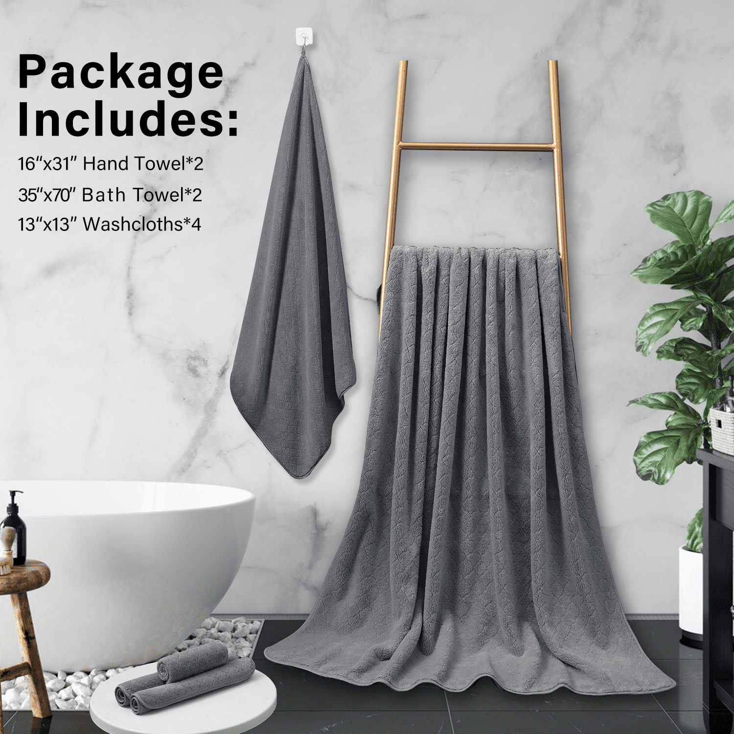 Beartech 8 Piece Microfiber Bath Towels Set - 2 Bath sheets,2 Hand Towels,4 Washcloths,Soft & Highly Absorbent Family Towels,Quick Dry & Less Lint Shower towels for Bathroom,Spa-Dark Gray