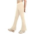 thumbnail image 4 of NAISIBABY Girls Flare Leggings with Side Pockets, Stretchy Bell Bottoms High Waist Kids Yoga Dance Pants Beige 7T, 4 of 8